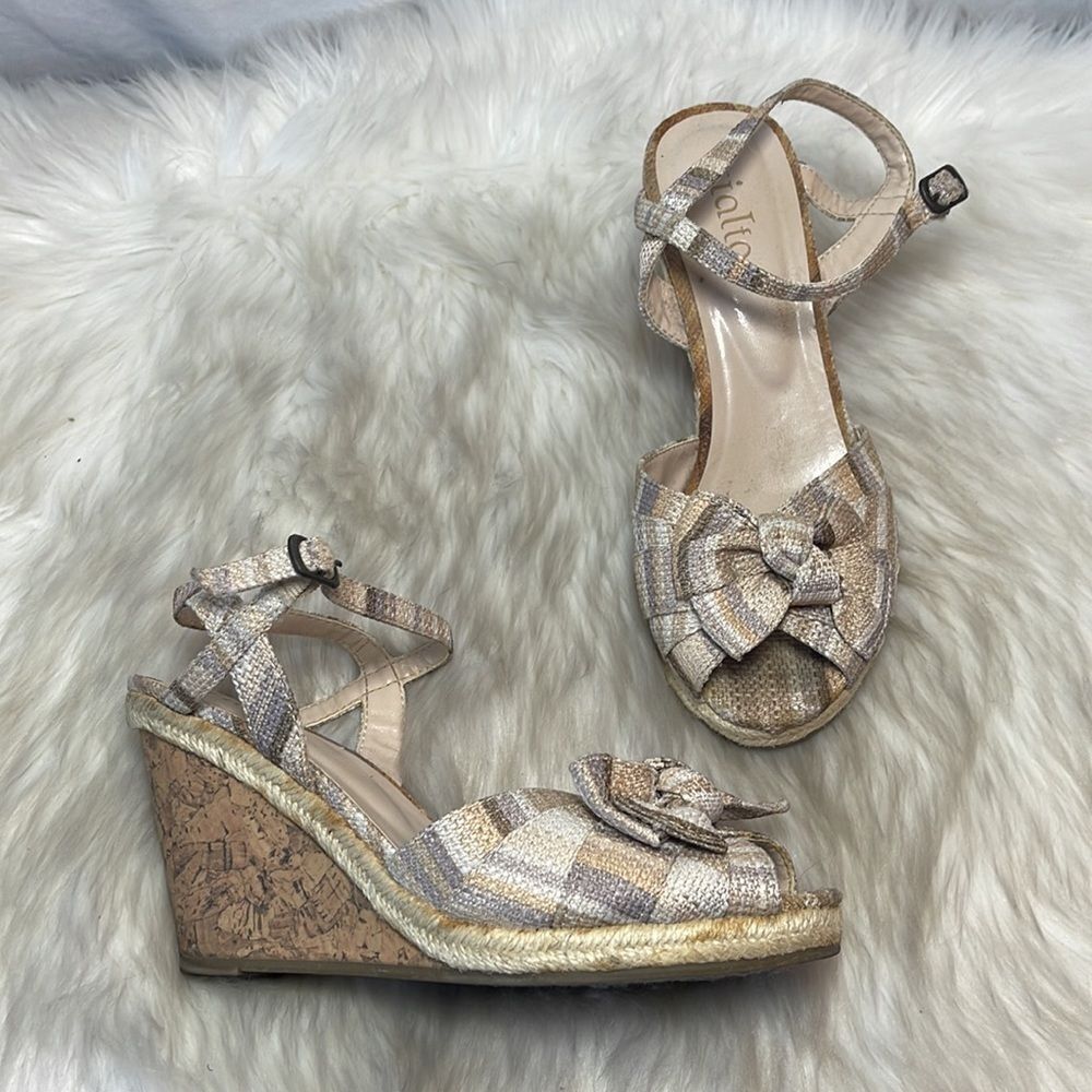 Rialto‎ Woven Plaid Cork Wedge Sandals Bwo Detailed Sz 7